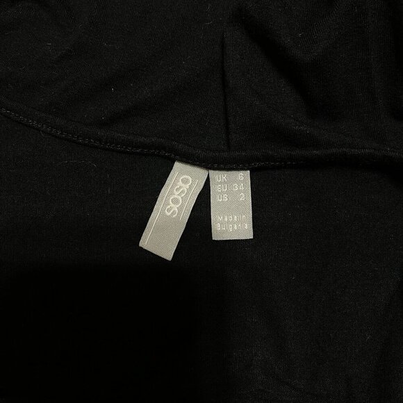 Asos Black Bodysuit Long Sleeve Thong Snap Closture Size 2 Stretch - Picture 3 of 6